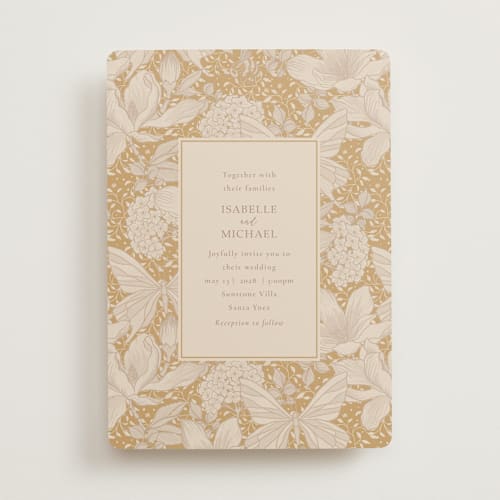 This is a ochre wedding invitations with standard by Sabrin Deirani called magnolias printing on signature in standard