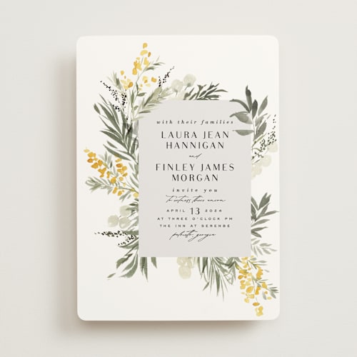 This is a dandelion wedding invitations with standard by Everett Paper Goods called mimosa printing on signature in standard
