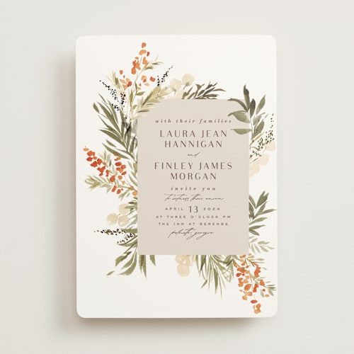 This is a persimmon wedding invitations with standard by Everett Paper Goods called mimosa printing on signature in standard