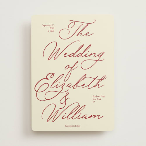 This is a burgundy wedding invitations with standard by Helena Vitto called elizabeth printing on signature in standard