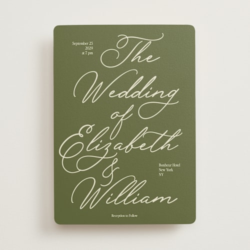 This is a olive wedding invitations with standard by Helena Vitto called elizabeth printing on signature in standard
