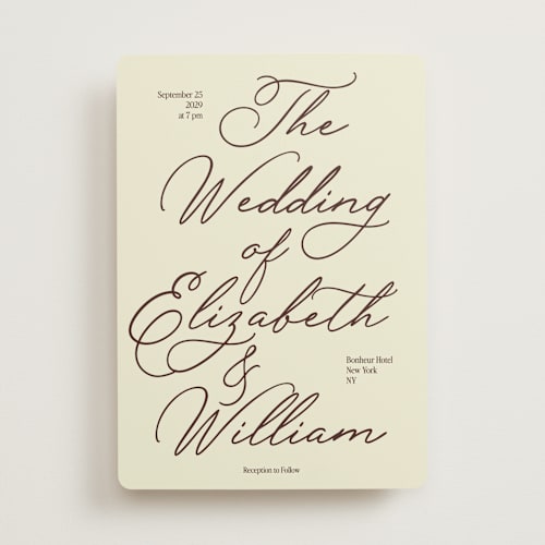 This is a cognac wedding invitations with standard by Helena Vitto called elizabeth printing on signature in standard