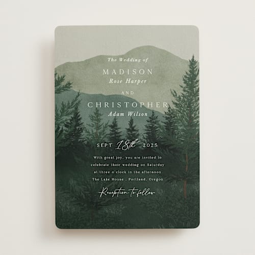This is a jade wedding invitations with standard by Elly called the forest printing on signature in standard
