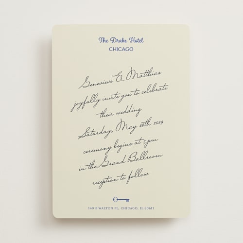 This is a adriatic blue wedding invitations with standard by Studio Suku called hotel printing on signature in standard