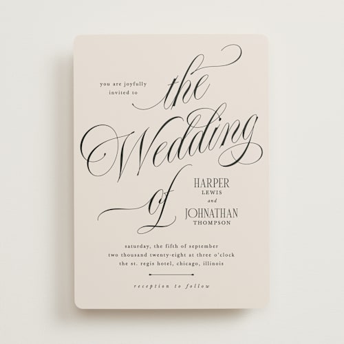 This is a linen wedding invitations with standard by Kate Ahn called mirin printing on signature in standard