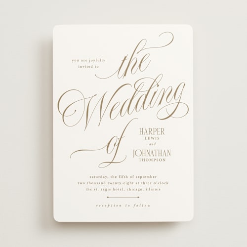 This is a sand wedding invitations with standard by Kate Ahn called mirin printing on signature in standard