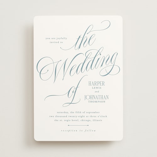 This is a sky wedding invitations with standard by Kate Ahn called mirin printing on signature in standard