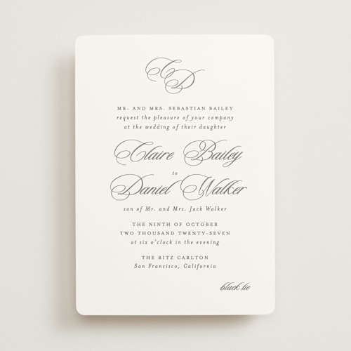 This is a noir wedding invitations with standard by Creo Study called aristocratic printing on signature in standard