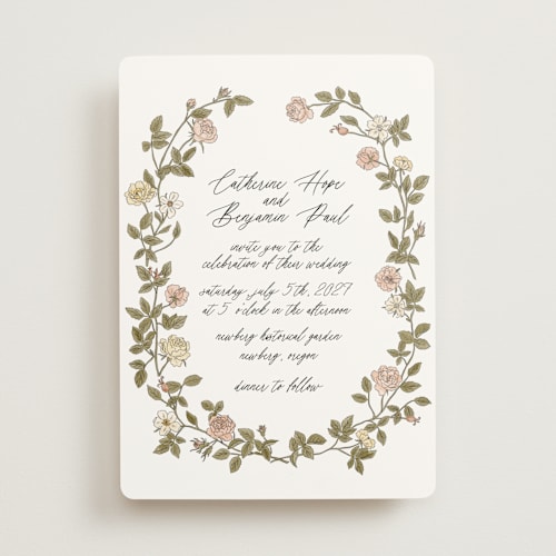 This is a snow wedding invitations with standard by Cedar and Grey called vintage roses printing on signature in standard