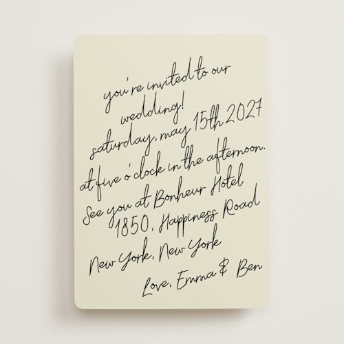 This is a noir wedding invitations with standard by Helena Vitto called handwritten letter printing on signature in standard