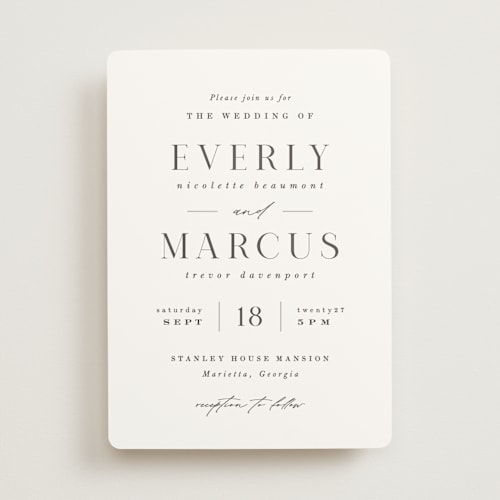 This is a snow wedding invitations with standard by Hooray Creative called everly printing on signature in standard