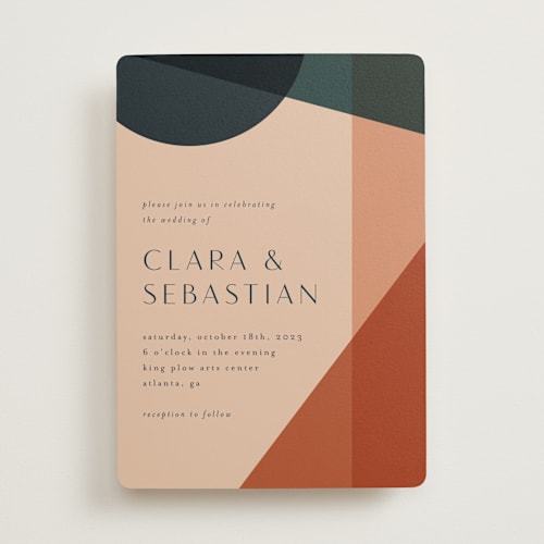 This is a terracotta wedding invitations with standard by Morgan Kendall called bold geometric printing on signature in standard