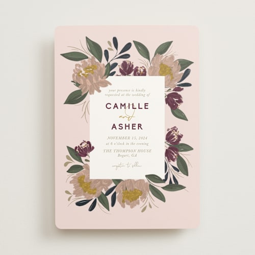 This is a blush wedding invitations with standard by Cindy Reynolds called wild peonies printing on signature in standard