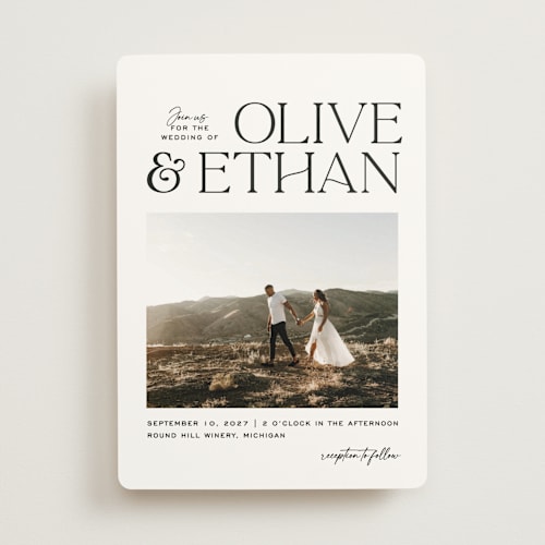 This is a pearl wedding invitations with standard by Owl and Toad called casual printing on signature in standard