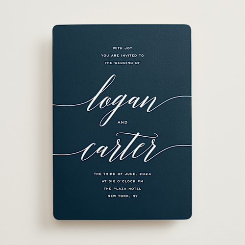 This is a navy wedding invitations with standard by Design Lotus called someone like you printing on signature in standard