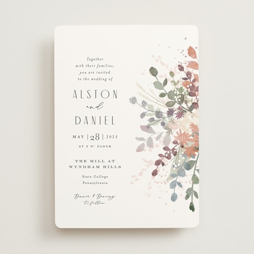 This is a water lily wedding invitations with standard by Jennifer Wick called golden hour printing on signature in standard