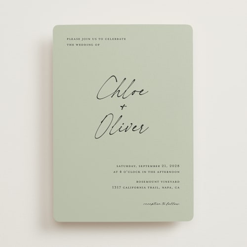 This is a celadon wedding invitations with standard by Pippa Shaw called modern classic printing on signature in standard