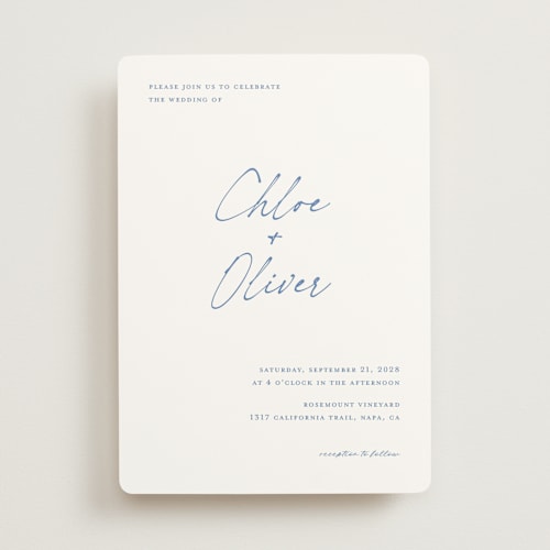 This is a cornflower wedding invitations with standard by Pippa Shaw called modern classic printing on signature in standard