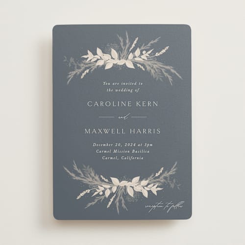 This is a slate wedding invitations with standard by Erin Deegan called winter white botanicals printing on signature in standard