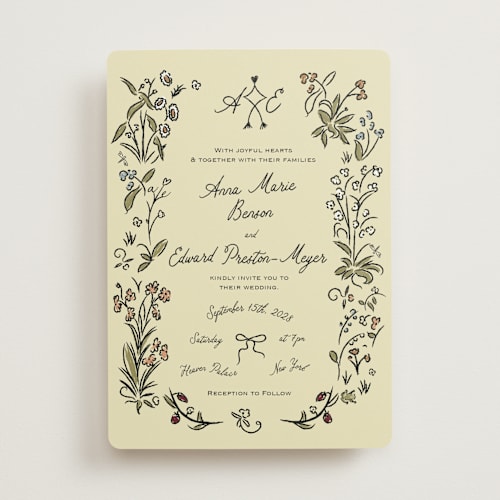 This is a oat wedding invitations with standard by Helena Vitto called love rests in a garden printing on signature in standard