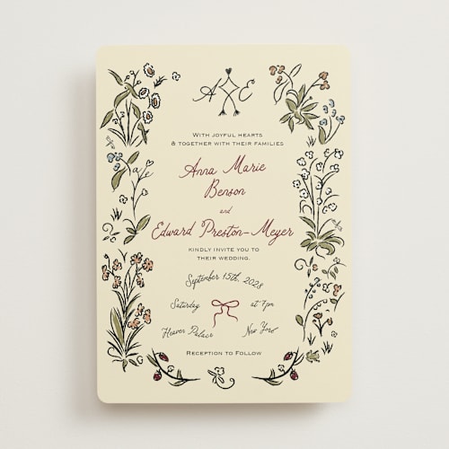 This is a pomegranate wedding invitations with standard by Helena Vitto called love rests in a garden printing on signature in standard