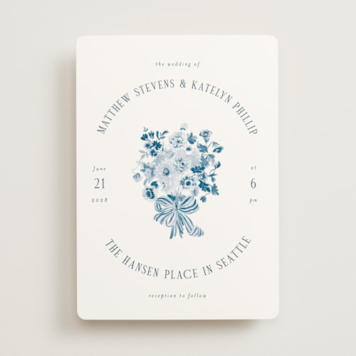 This is a pacific blue wedding invitations with standard by Itsy Belle Studio called ruban en fleur printing on signature in standard