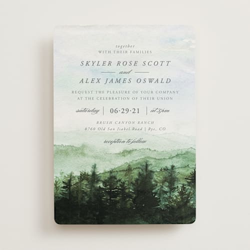 This is a summer wedding invitations with standard by Anastasia Makarova called mountain wedding printing on signature in standard