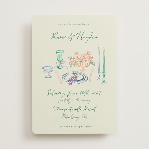 This is a garden wedding invitations with standard by Cass Loh called tablescape drawing printing on signature in standard