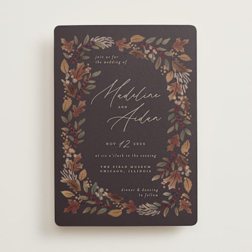 This is a moody wedding invitations with standard by Erin German called autumn stroll printing on signature in standard