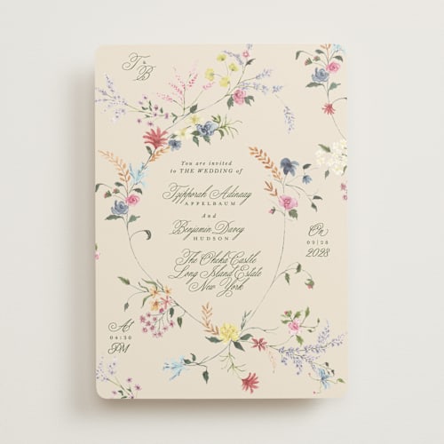 This is a english garden wedding invitations with standard by Phrosné Barwood called whimsey floral printing on signature in standard