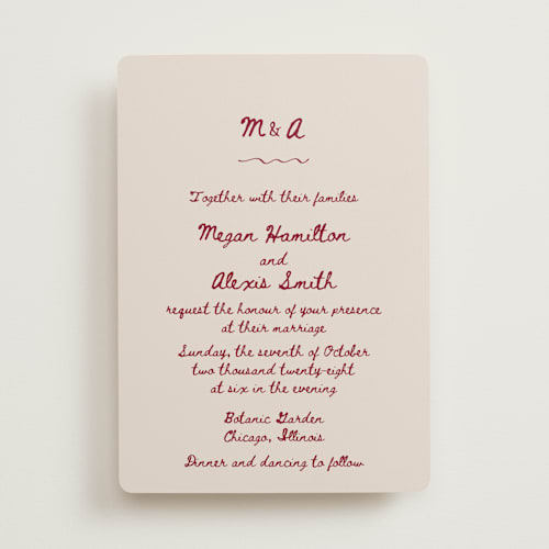 This is a wine wedding invitations with standard by Cass Loh called simple monogram printing on signature in standard