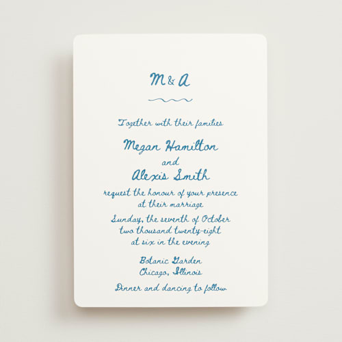 This is a aqua wedding invitations with standard by Cass Loh called simple monogram printing on signature in standard
