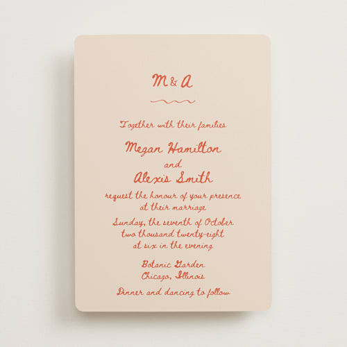 This is a apricot wedding invitations with standard by Cass Loh called simple monogram printing on signature in standard