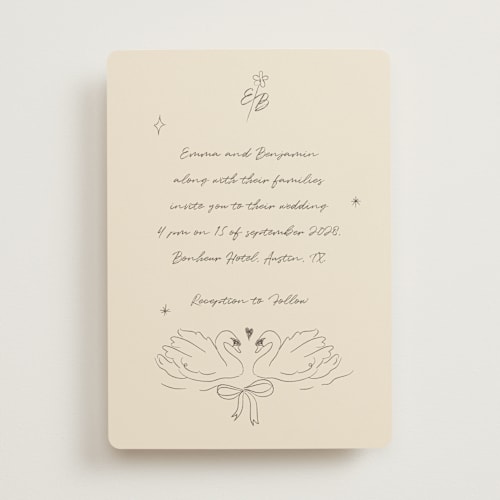 This is a buttercream wedding invitations with standard by Helena Vitto called the swan printing on signature in standard