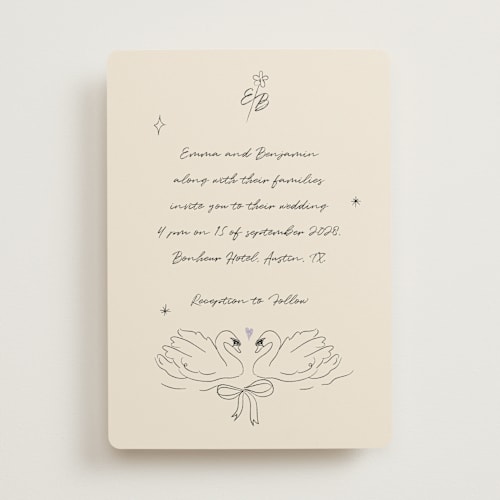 This is a lilac wedding invitations with standard by Helena Vitto called the swan printing on signature in standard