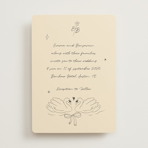 This is a vanilla wedding invitations with standard by Helena Vitto called the swan printing on signature in standard