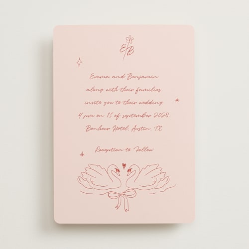 This is a ruby wedding invitations with standard by Helena Vitto called the swan printing on signature in standard
