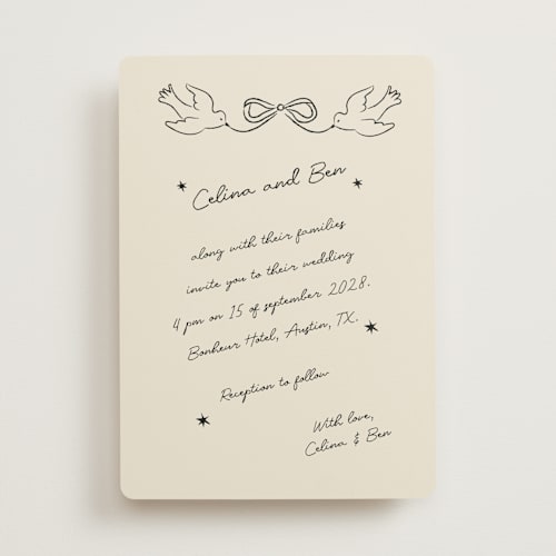 This is a noir wedding invitations with standard by Helena Vitto called the bird song printing on signature in standard