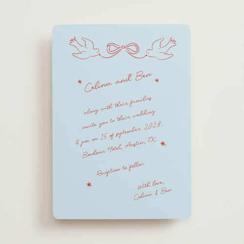 This is a tomato wedding invitations with standard by Helena Vitto called the bird song printing on signature in standard