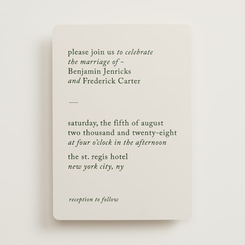 This is a forest wedding invitations with standard by Bethan called editorial printing on signature in standard