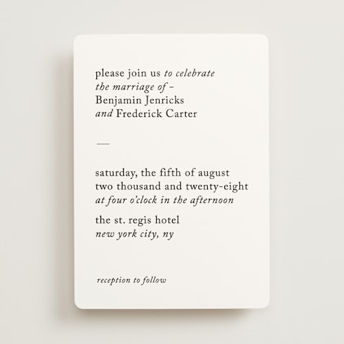 This is a paper wedding invitations with standard by Bethan called editorial printing on signature in standard