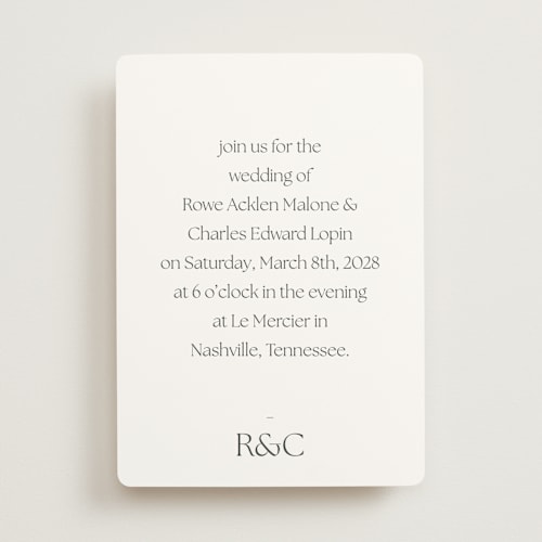 This is a quartz wedding invitations with standard by Sara Hicks Malone called monogram edit printing on signature in standard