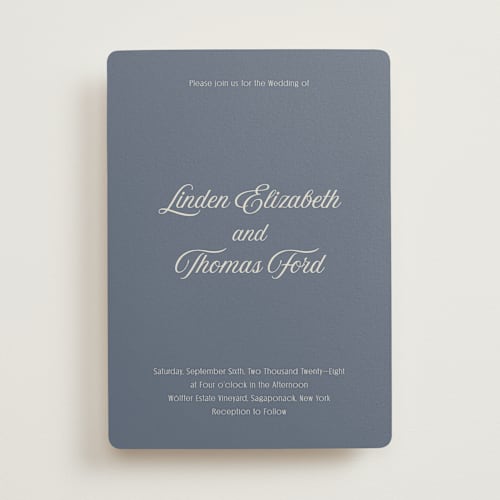 This is a french blue wedding invitations with standard by Nicoletta Savod called ritzy printing on signature in standard