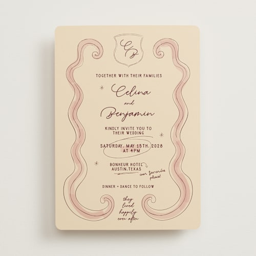 This is a wine wedding invitations with standard by Helena Vitto called modern fairy tale printing on signature in standard