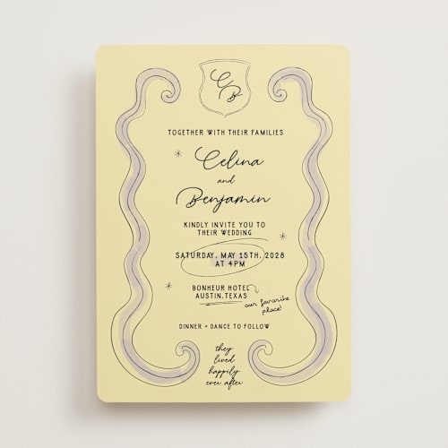 This is a lilac wedding invitations with standard by Helena Vitto called modern fairy tale printing on signature in standard