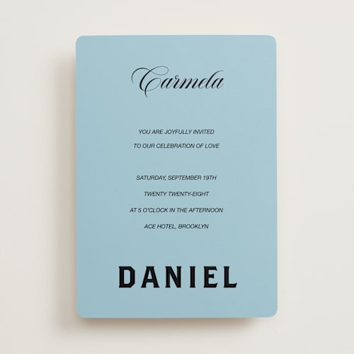 This is a bluebird wedding invitations with standard by Studio Suku called bold and demure printing on signature in standard