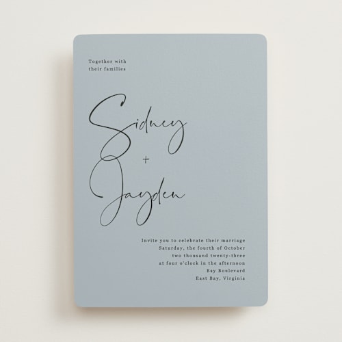 This is a aquatic wedding invitations with standard by Cass Loh called stylist script printing on signature in standard