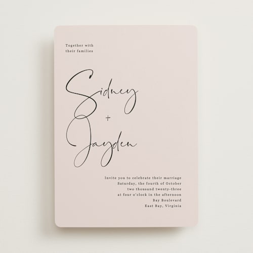 This is a dusty rose wedding invitations with standard by Cass Loh called stylist script printing on signature in standard