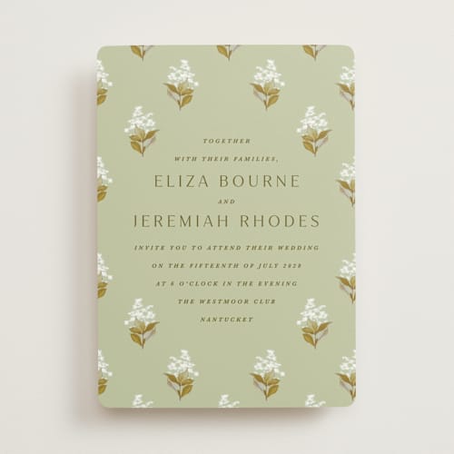 This is a sage wedding invitations with standard by Olivia Kanaley Inman called blockprint printing on signature in standard