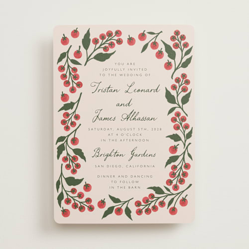 This is a tomato wedding invitations with standard by Katharine Watson called cherry tomatoes printing on signature in standard
